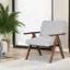 Back. Costway - 1 PCS Modern Accent Chair Linen Fabric Armchair with Solid Acacia Wood Frame - Grey.