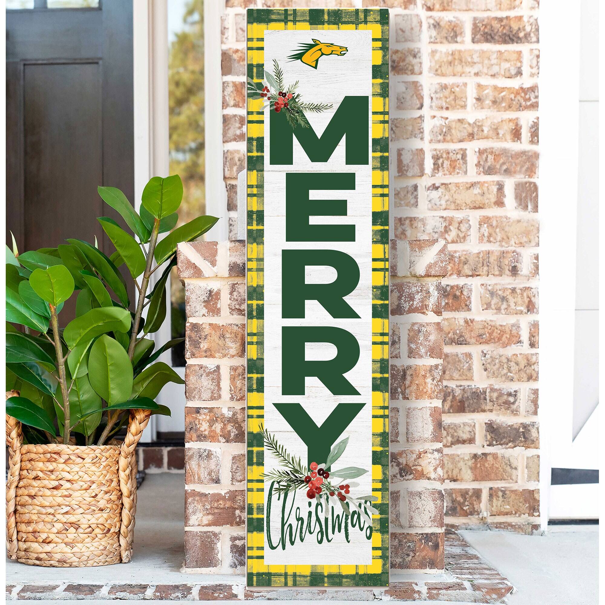 Alt View 1. Jardine - SUNY Delhi Broncos 12'' x 48'' Outdoor Merry Christmas Leaner - White.