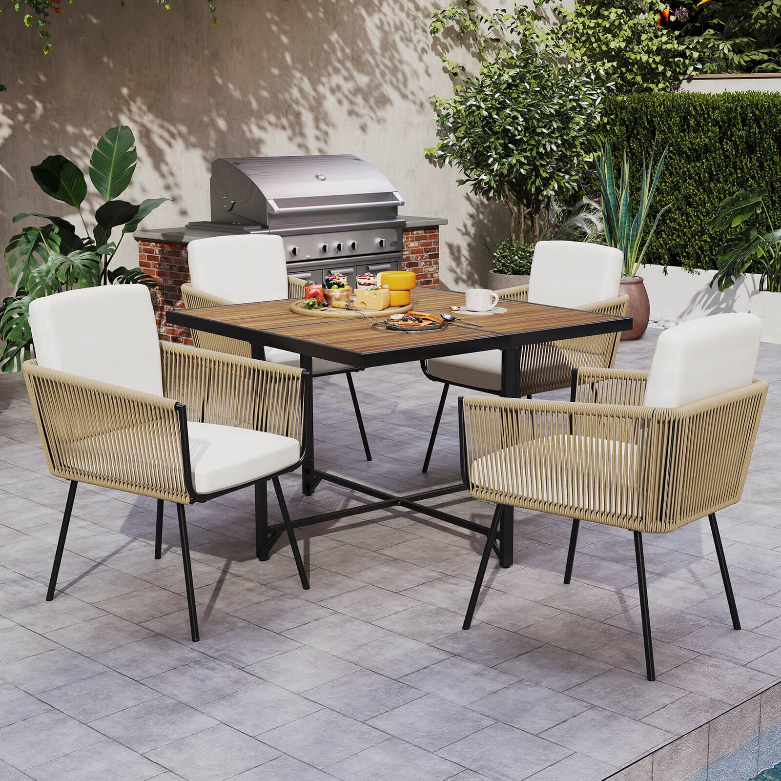 Alt View 3. Costway - Costway 5 Pieces Patio Dining Set Outdoor Rectangular Table and Chairs Furniture Set - Light Brown,Off-White.