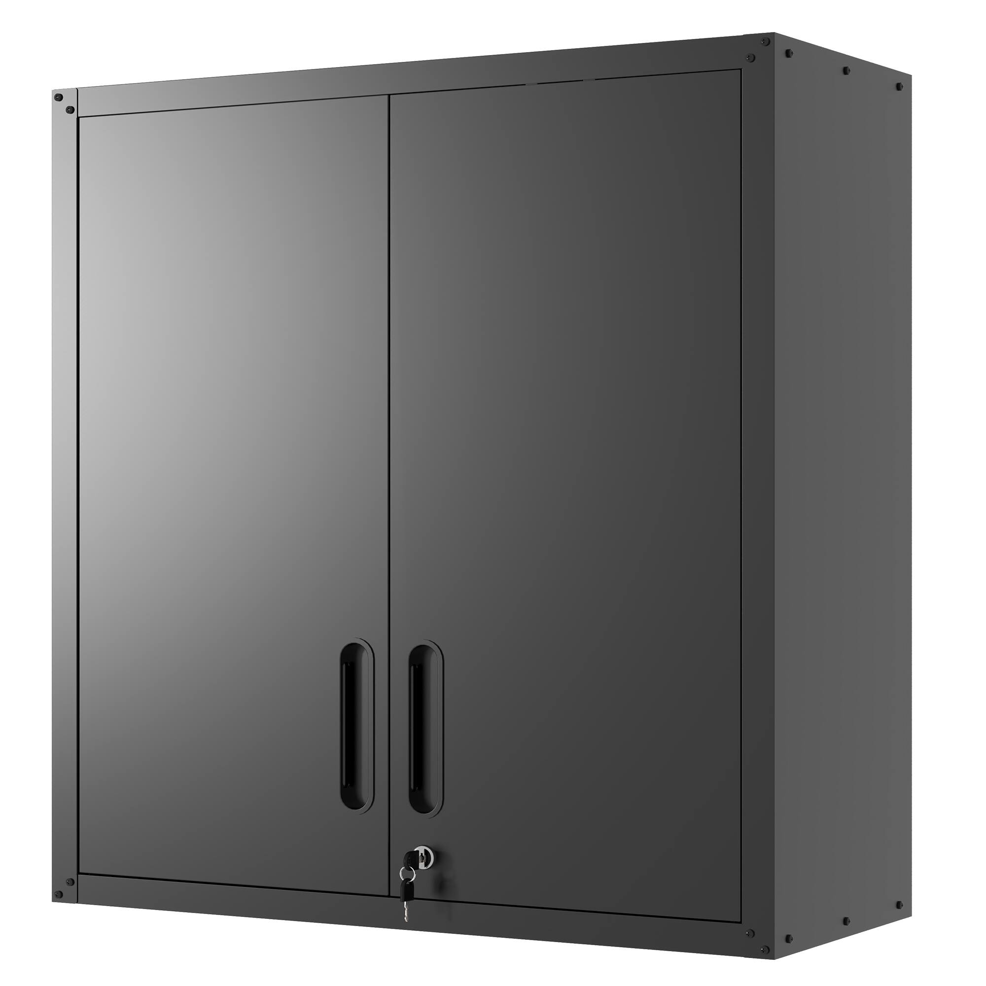 Angle. LOVMOR - Metal Wall Mounted Tool Storage Cabinet with 2 Locking Doors 1 Adjustable Shelf 1 Open Drawer Requires Assembly.