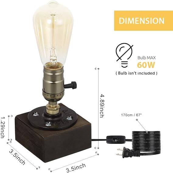 DIMENSION  
Bulb MAX 60W (Bulb isn't included)  
1.29inch  
3.5inch  
3.5inch  
4.89inch  
170cm / 67"