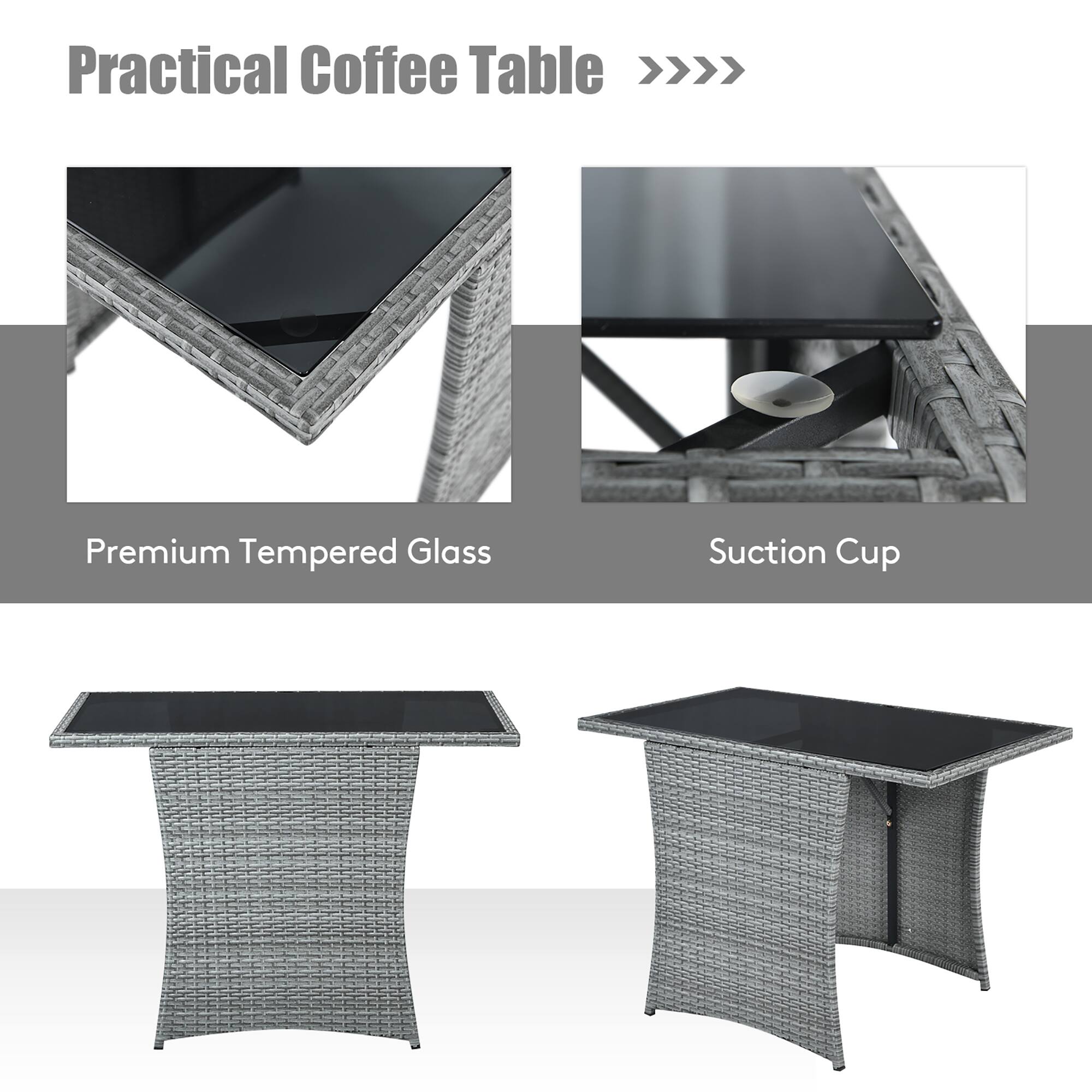 Practical Coffee Table >>>> Premium Tempered Glass Suction Cup