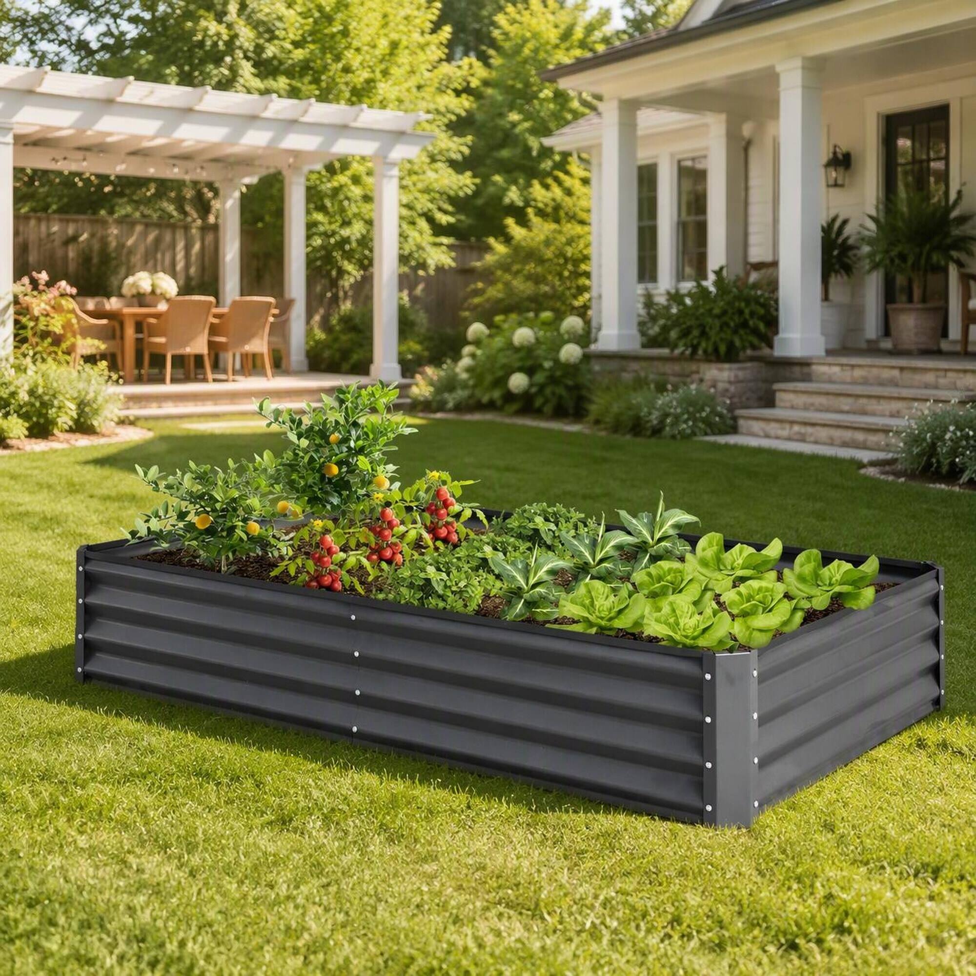 Alt View 1. RYHNUYNE - Galvanized Raised Garden Bed 8x4x1 ft Gray Metal Planter Box for Vegetables Fruits Flowers Outdoor Gardening - Gray.