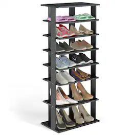 Gymax - Patented 7-Tier Dual Shoe Rack Practical Free Standing Shelves Storage Shelves Concise - Black