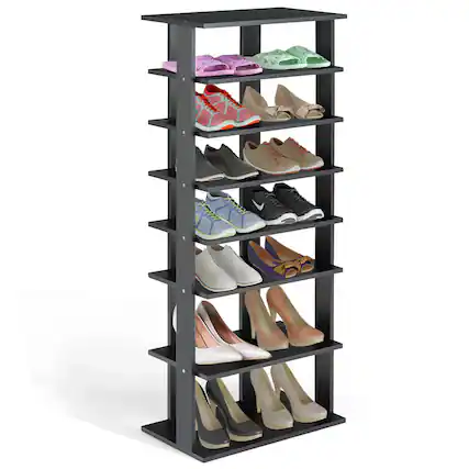 Front. Gymax - Gymax Patented 7-Tier Dual Shoe Rack Practical Free Standing Shelves Storage Shelves Concise - Black.