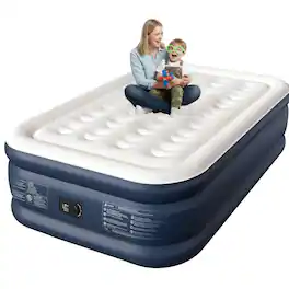 Cherimor - 18" Full Air Mattress, Built-In Pump, Raised, Auto Inflate, Carrying Case, 600 lb Capacity - Blue