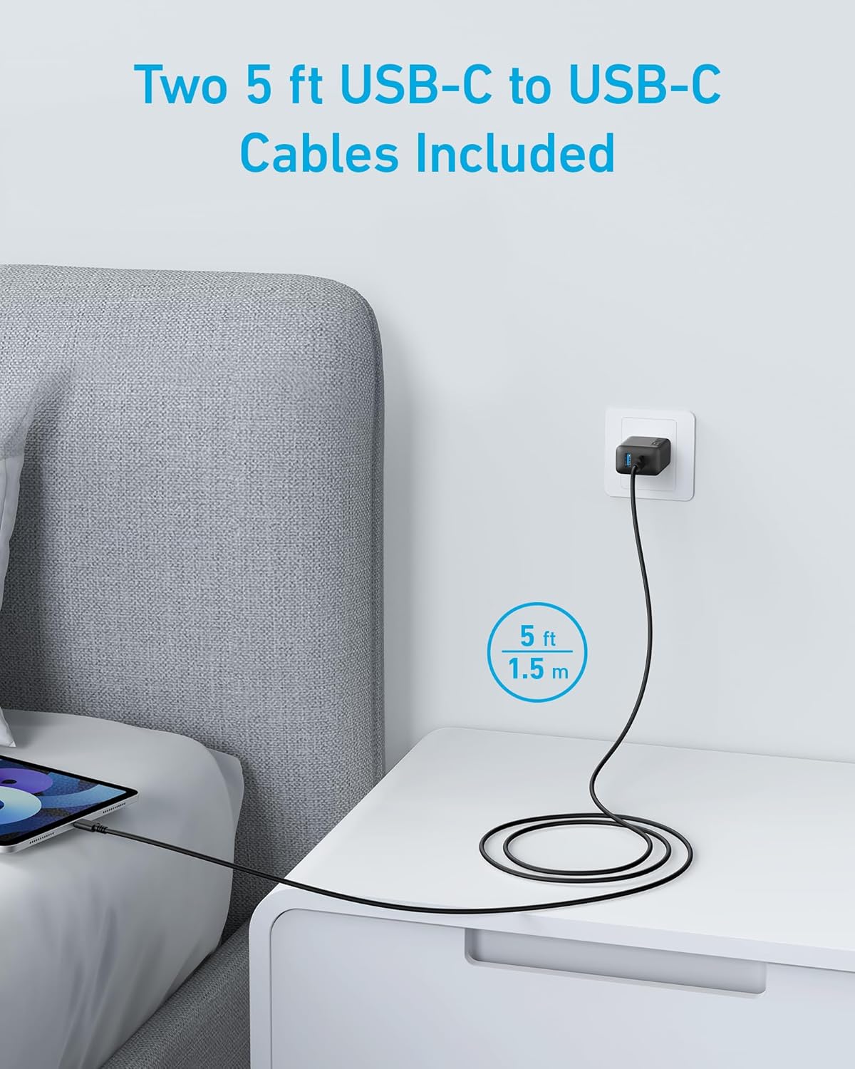 Two 5 ft USB-C to USB-C Cables Included