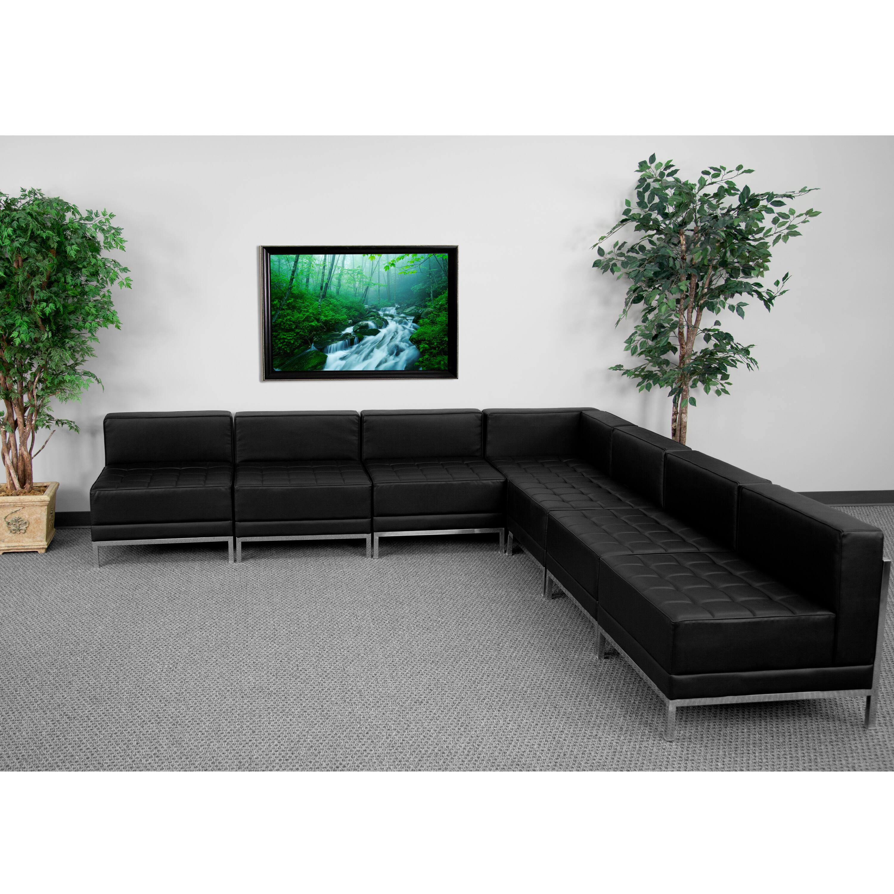 Angle. Flash Furniture - HERCULES Imagination 7-Piece Reception Guest Chair Sectional with Ganging Clips, Model ZB-IMAG-SECT-SET6 - Black.