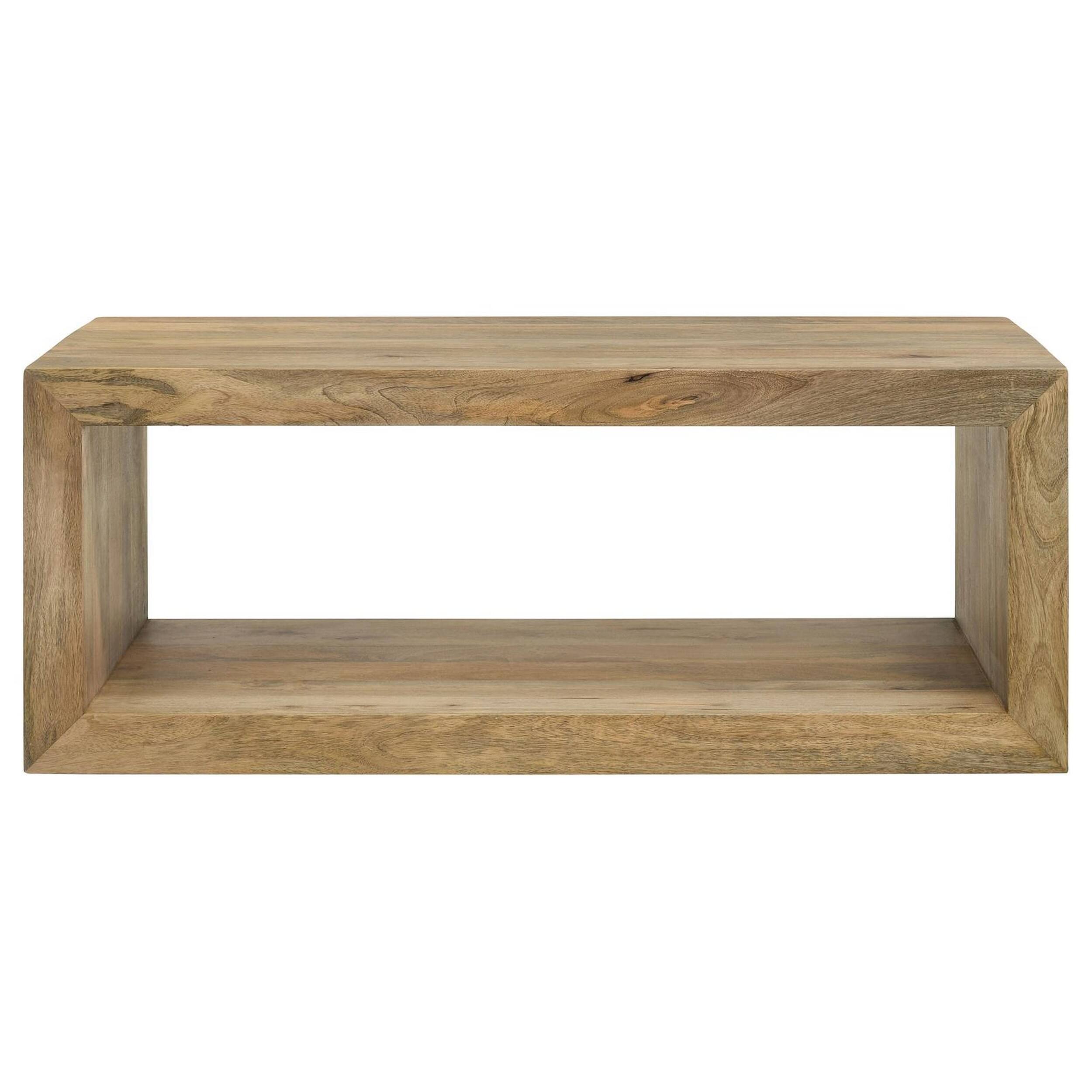 Angle. Manhattan Lane - Wooden Coffee Table with Decorative Polyresin Carvings and Marble Top - Brown.