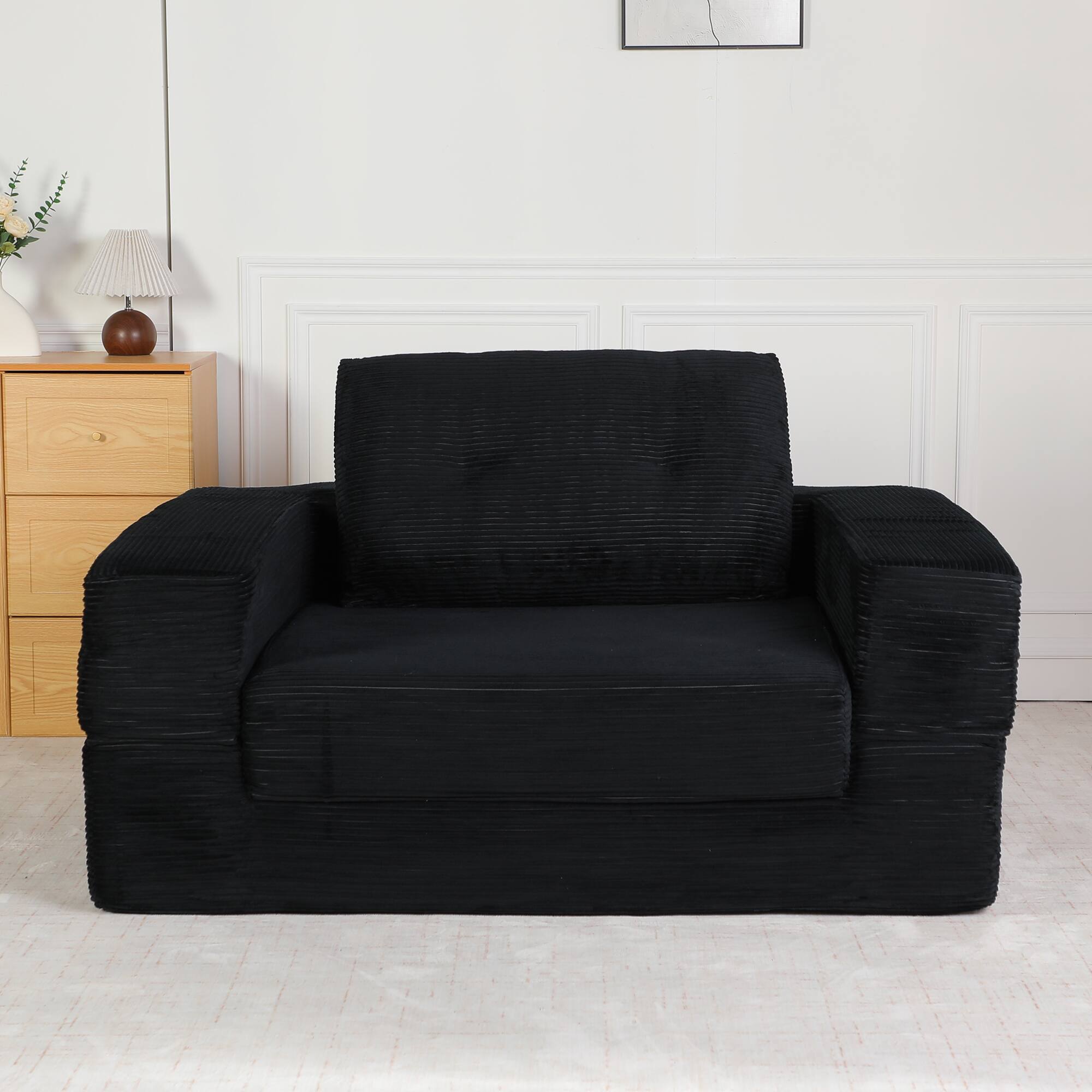 Angle. Whisen - 3-in-1 Couch: Compression Sofa Bed for Adult & Pets, Corduroy Fabric, No Assembly Required - Black.
