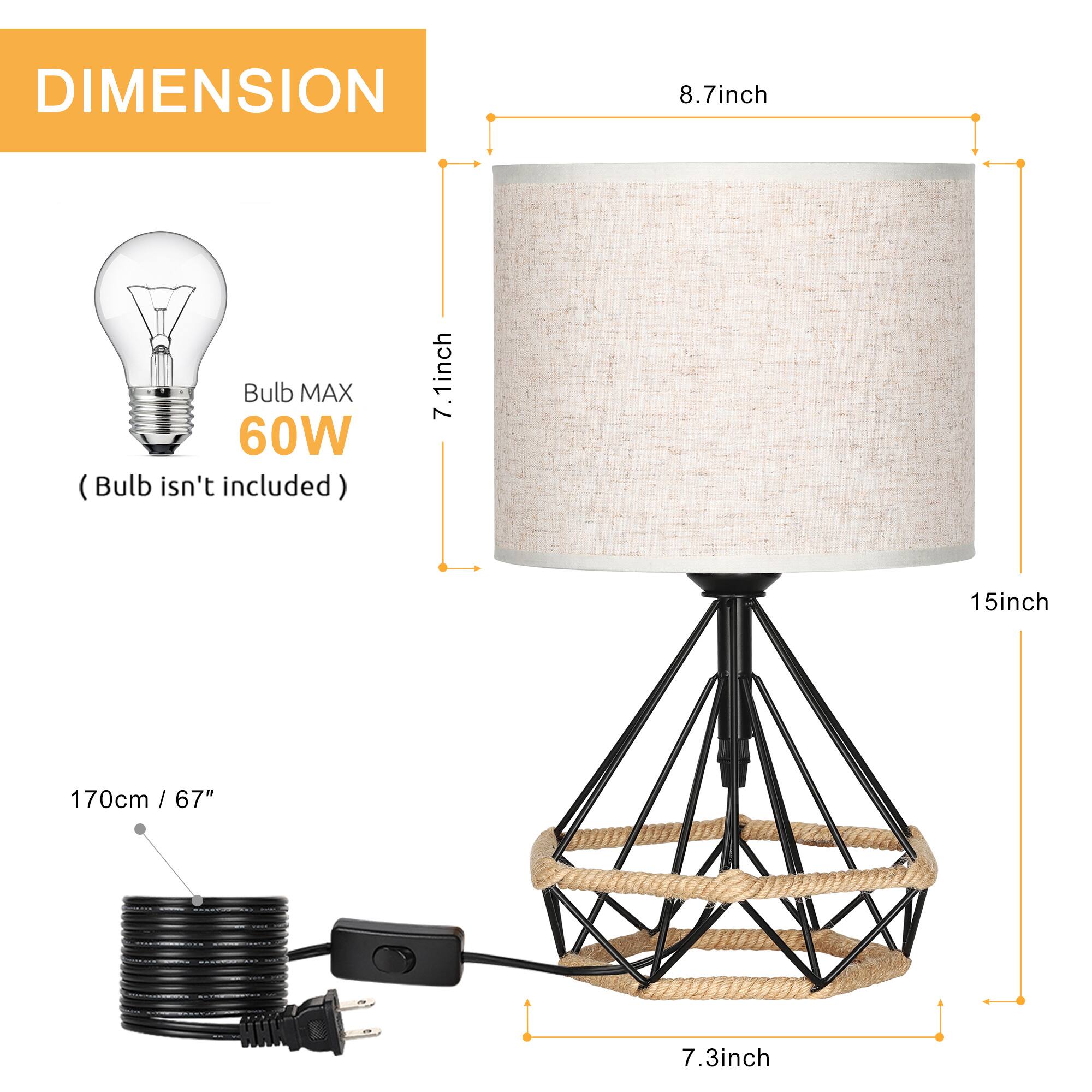DIMENSION  
- Bulb MAX 60W (Bulb isn't included)  
- 8.7 inch  
- 7.1 inch  
- 15 inch  
- 7.3 inch  
- 170 cm / 67"