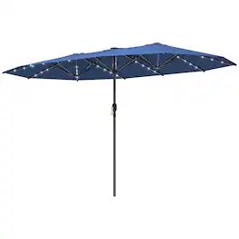 Outsunny - Parasol, Double-Sided Sun Umbrella with LED Solar Lights - Blue
