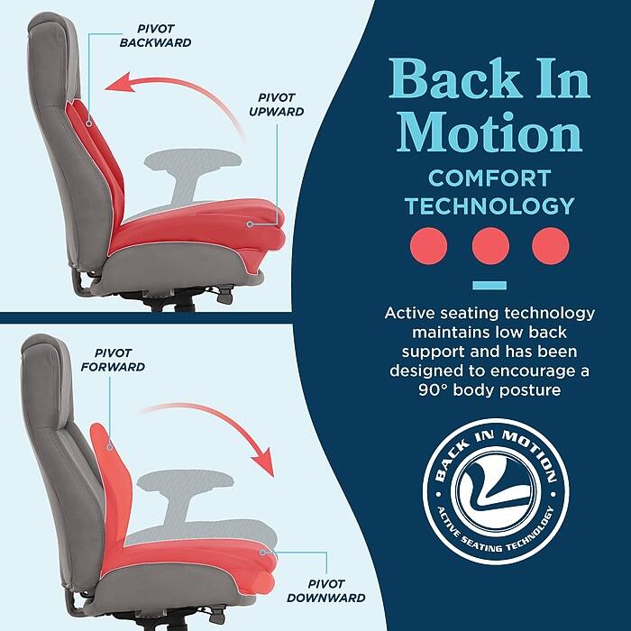 PIVOT BACKWARD  
PIVOT UPWARD  
Back In Motion  
COMFORT TECHNOLOGY  
PIVOT FORWARD  
Active seating technology maintains low back support and has been designed to encourage a 90° body posture  
PIVOT DOWNWARD  
IN MOTION  
ACTIVE SEATING TECHNOLOGY