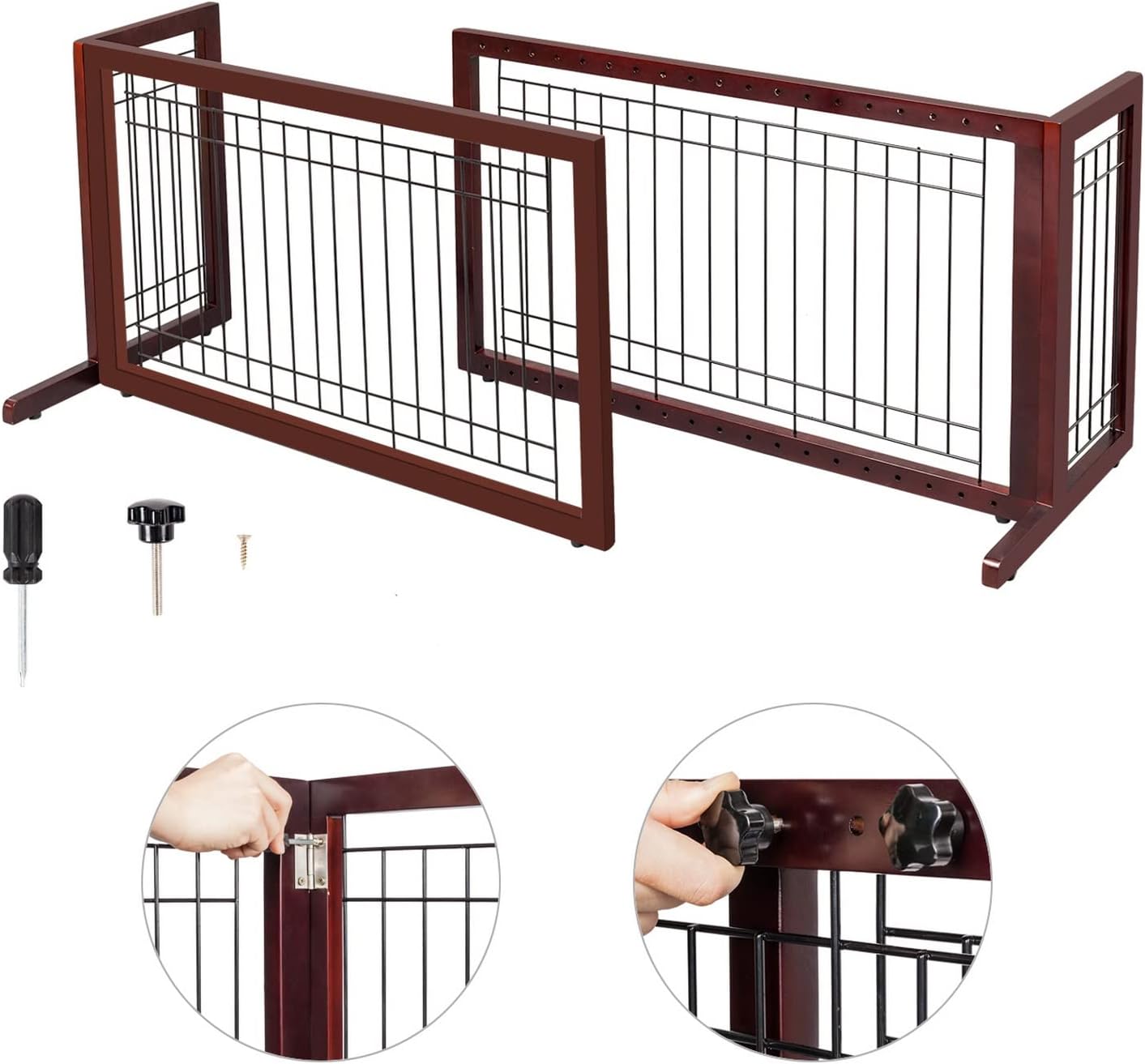 Alt View 7. Winado - 21-inch Height Pets Dog Gate, Free Standing with Adjustable Wide for Puppy Doggie Indoor Stairs Doorways Fireplace - Cherry.