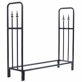 SlickBlue - Outdoor Wood Storage Rack, Heavy Duty Steel Firewood Organizer - Black