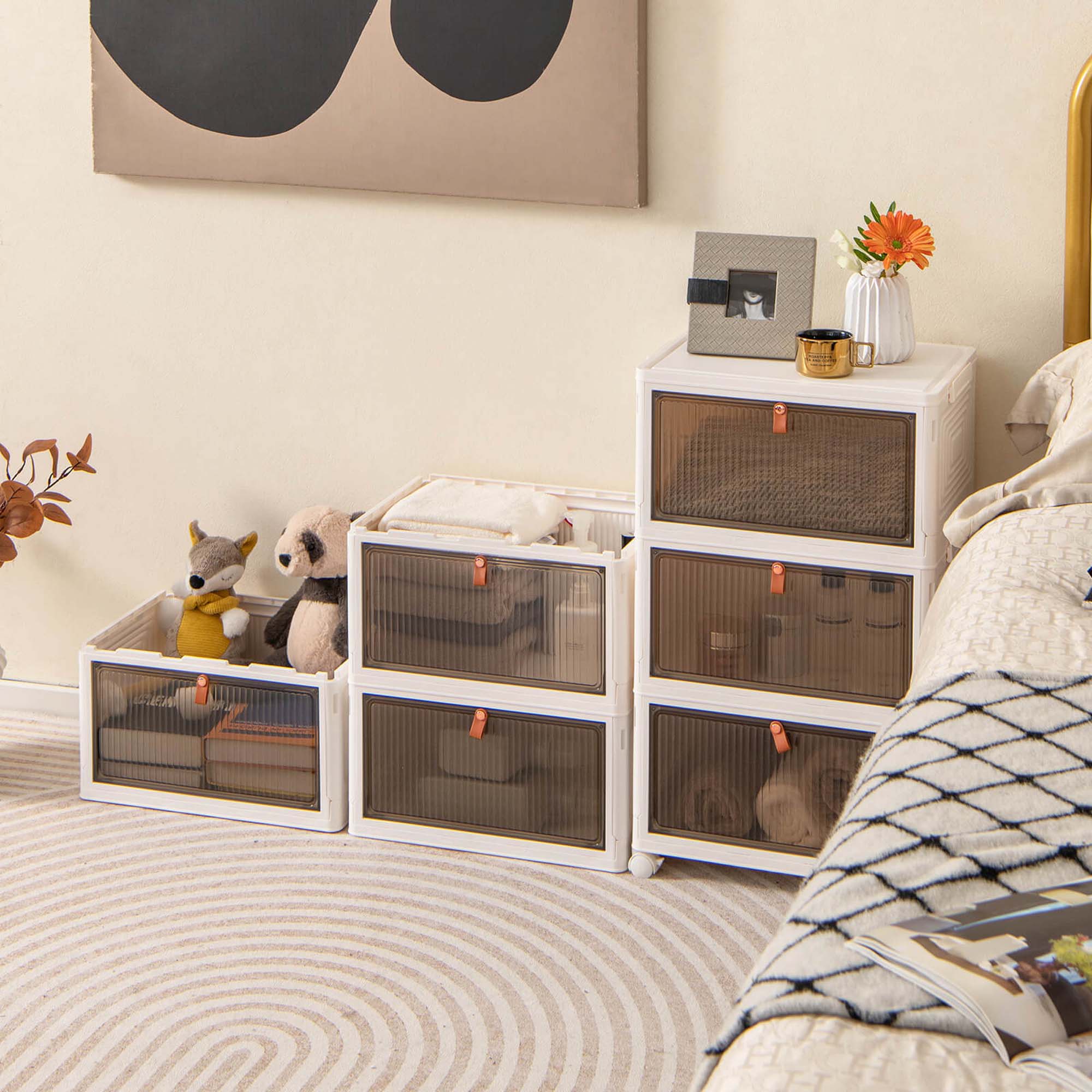 Alt View 13. Costway - 6-Tier Stackable Plastic Storage Bins Storage Bin Organizer with Lids & Doors - White.