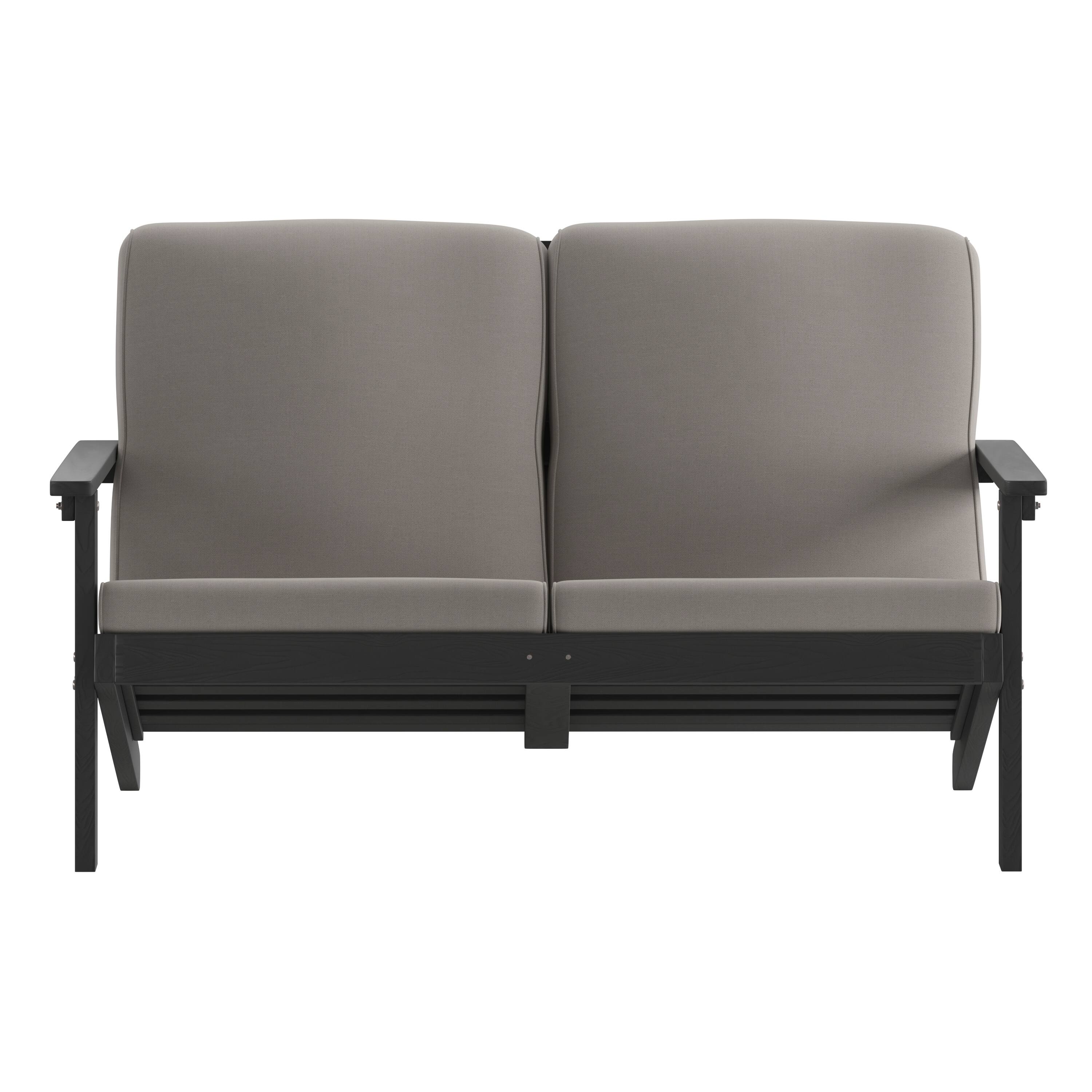 Alt View 9. Emma + Oliver - Hammond All-Weather Polyresin Adirondack Loveseat with Deep Seat and Comfortable Back & Seat Cushions - Gray Cushions/Black Frame.
