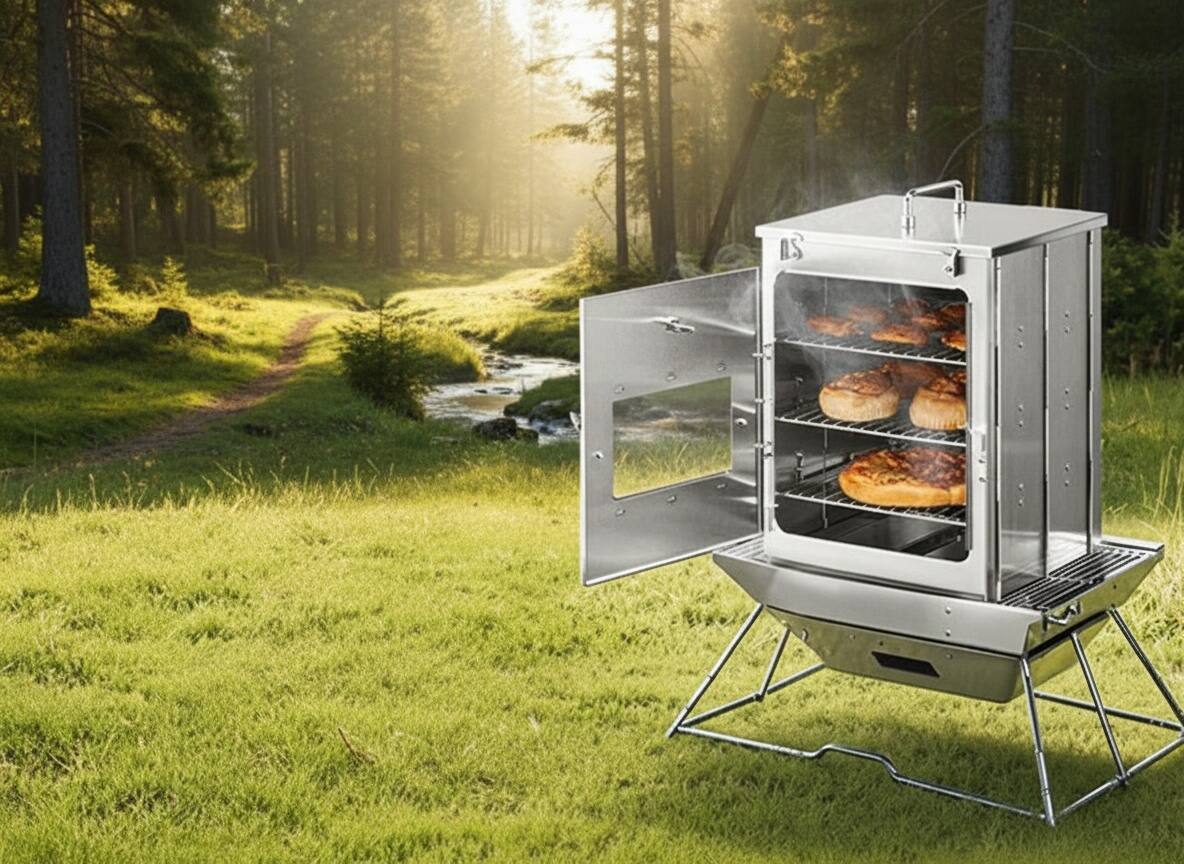 Alt View 7. Forest'nSky - Portable Foldable Camping Oven, 3-Tier Stainless Steel Grill with Thermometer, Compatible Wood Fire & Propane, Pizza - Silver.