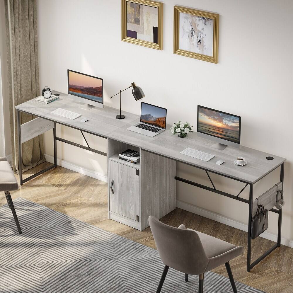 Front. Bestier - L-Shaped Computer Desk with Storage Cabinet - 60" Wide - White.
