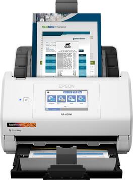 Epson - RapidReceipt RR-620W Wireless & USB High-Speed AI & Cloud Ready Desktop Color Duplex Receipt & Document Scanner - White