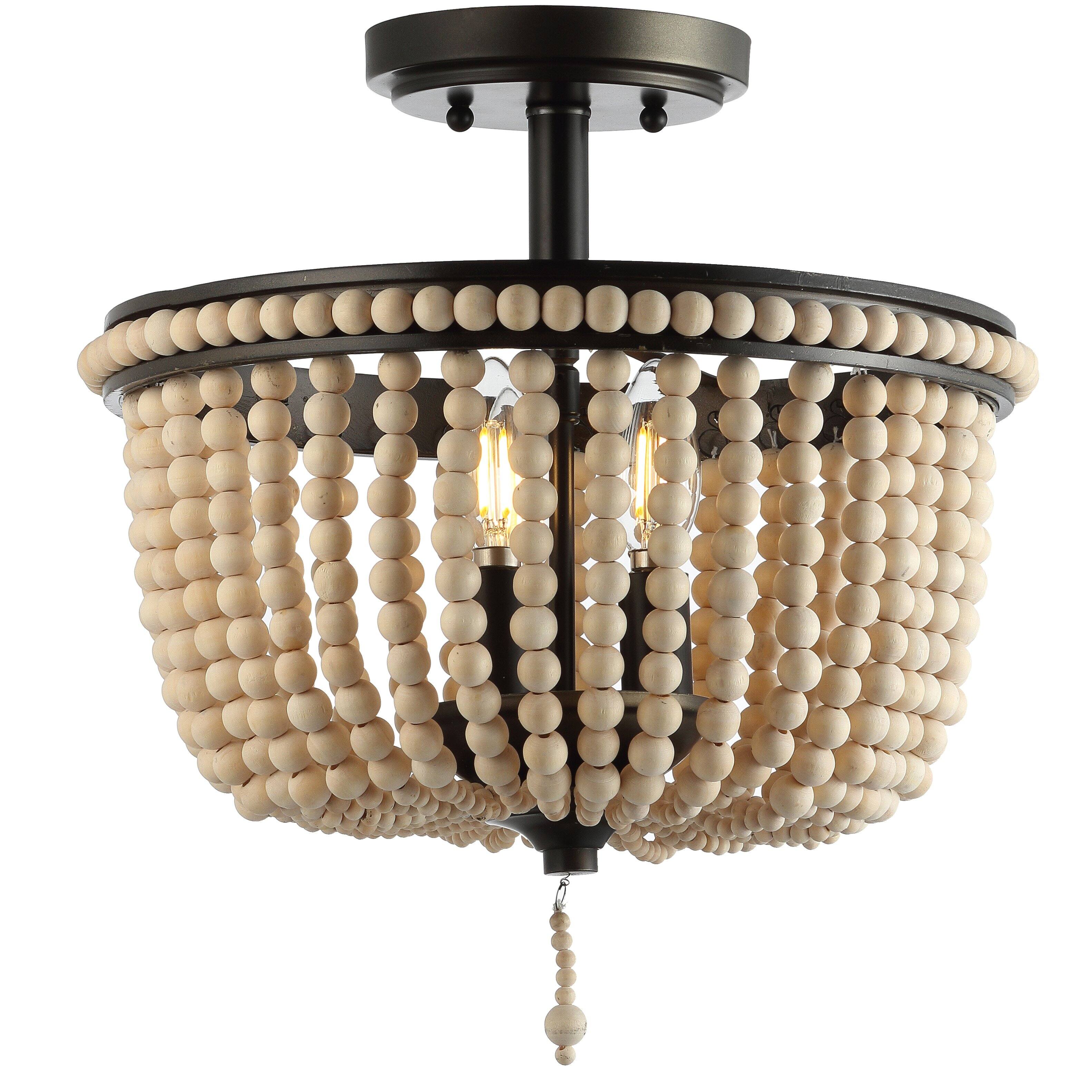 "Jonathan Y - Allie 14"" Wood Beaded/Metal LED Semi Flush Mount, Light Taupe - Black" price history on PriceWatchPro