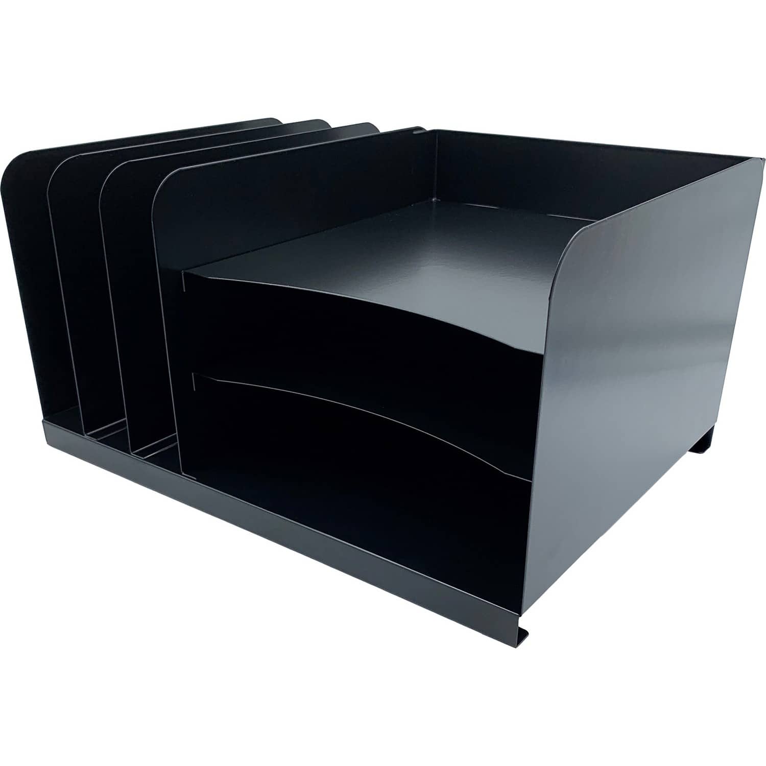 Huron - Combo Slots Desk Organizer 6 Compartment Horizontal/Vertical 8" x 15" x 11" Durable Steel - Black