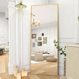 HOMLUX - Full Length Rectangle Floor Mirror Gold Aluminum Frame Free Standing Wall Mounted for Bedroom