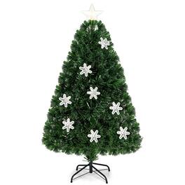 WELLFOR - 4 ft Prelit Fiber‑Optic Artificial Christmas Tree with Multicolor Lights& Snowflake‑Star Ornaments for Xmas Small‑Space - Green