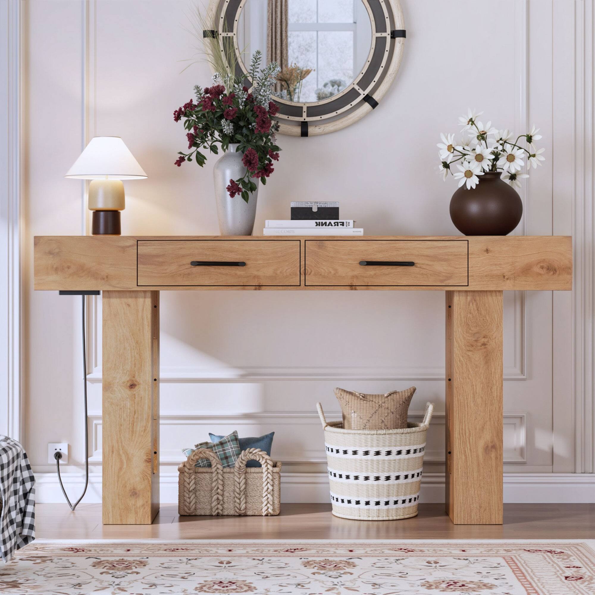 Alt View 4. TinyHomie - 63-Inch Long Console Table Wooden Rectangular Sofa Table Behind The Couch Farmhouse Entryway Table for Entrance Hallway - Wood.