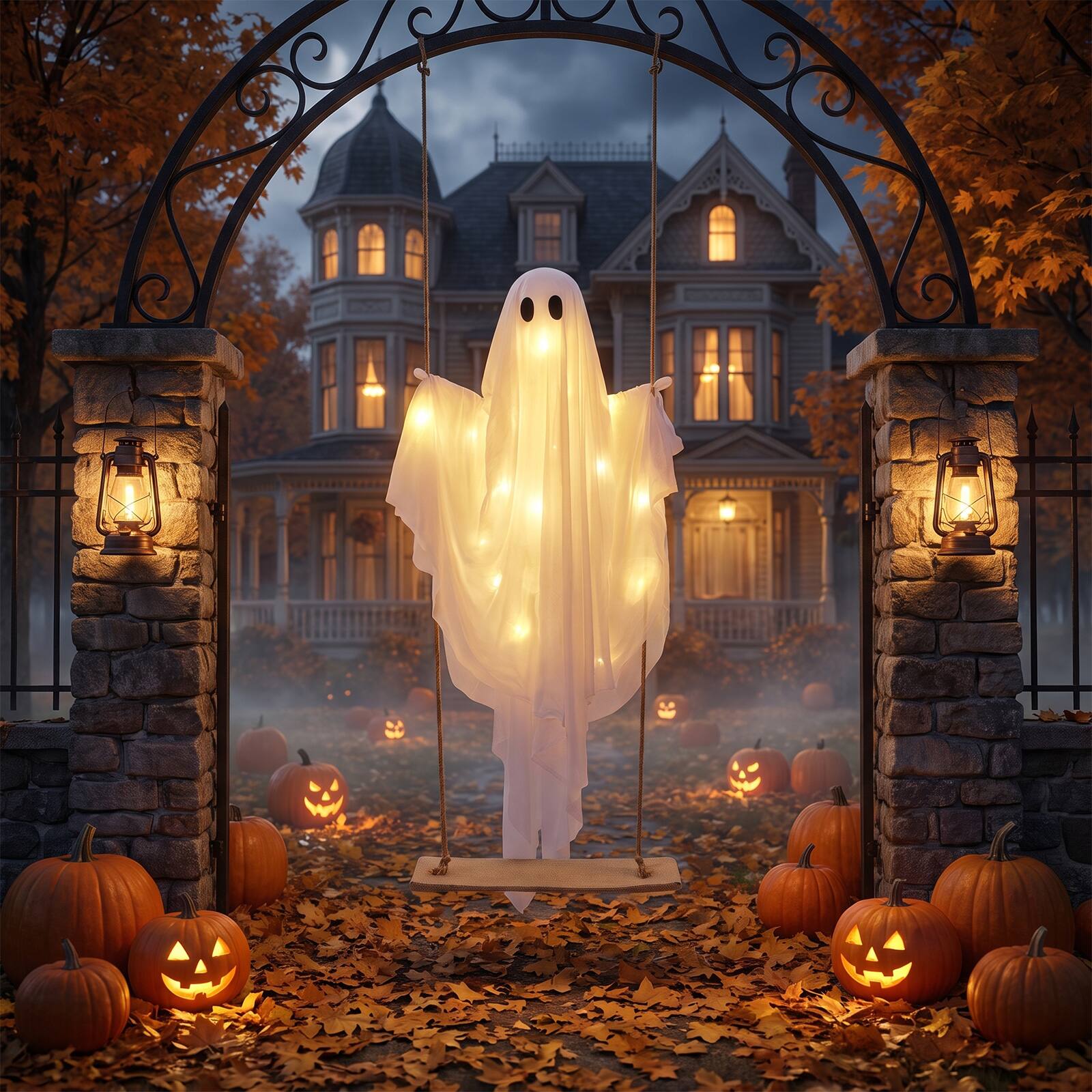 Alt View 4. Costway - Costway 5Ft Light-up Halloween Ghost with LED String Lights Remote Control 8 Modes for Yard - White.
