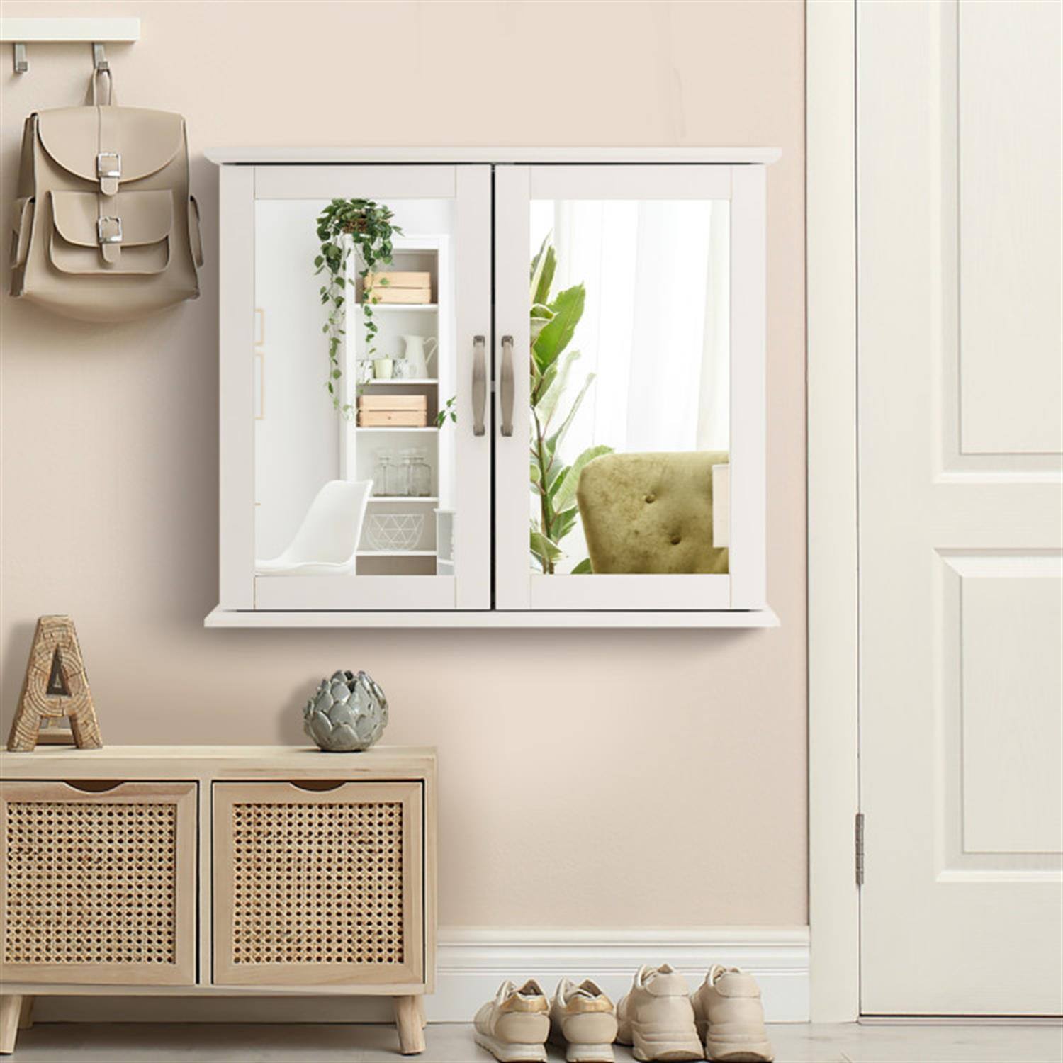 Alt View 6. Pefilos - 2-Tier Bathroom Wall Cabinet, Over The Toilet Space Saver Storage Cabinet, Medicine Cabinet with 2 Mirror and Shelves - White.