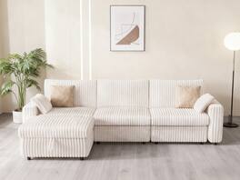 Vipbear - 131.5" Modern Oversized Modular Sectional Sofa with Storage ottoman, Plush Corduroy Fabric,Tool-Free Assembly - White