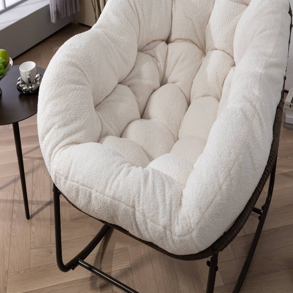 Angle. Loheer - Loheer Outdoor Rocking Chair Oversized Egg Chair Rattan Patio Rocker with Padded Cushion White - White.