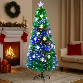 BreeBe - LED Lit Fiber Optic Xmas Tree with Snowflake Tips – 3 to 6 FT Sizes Available - Green