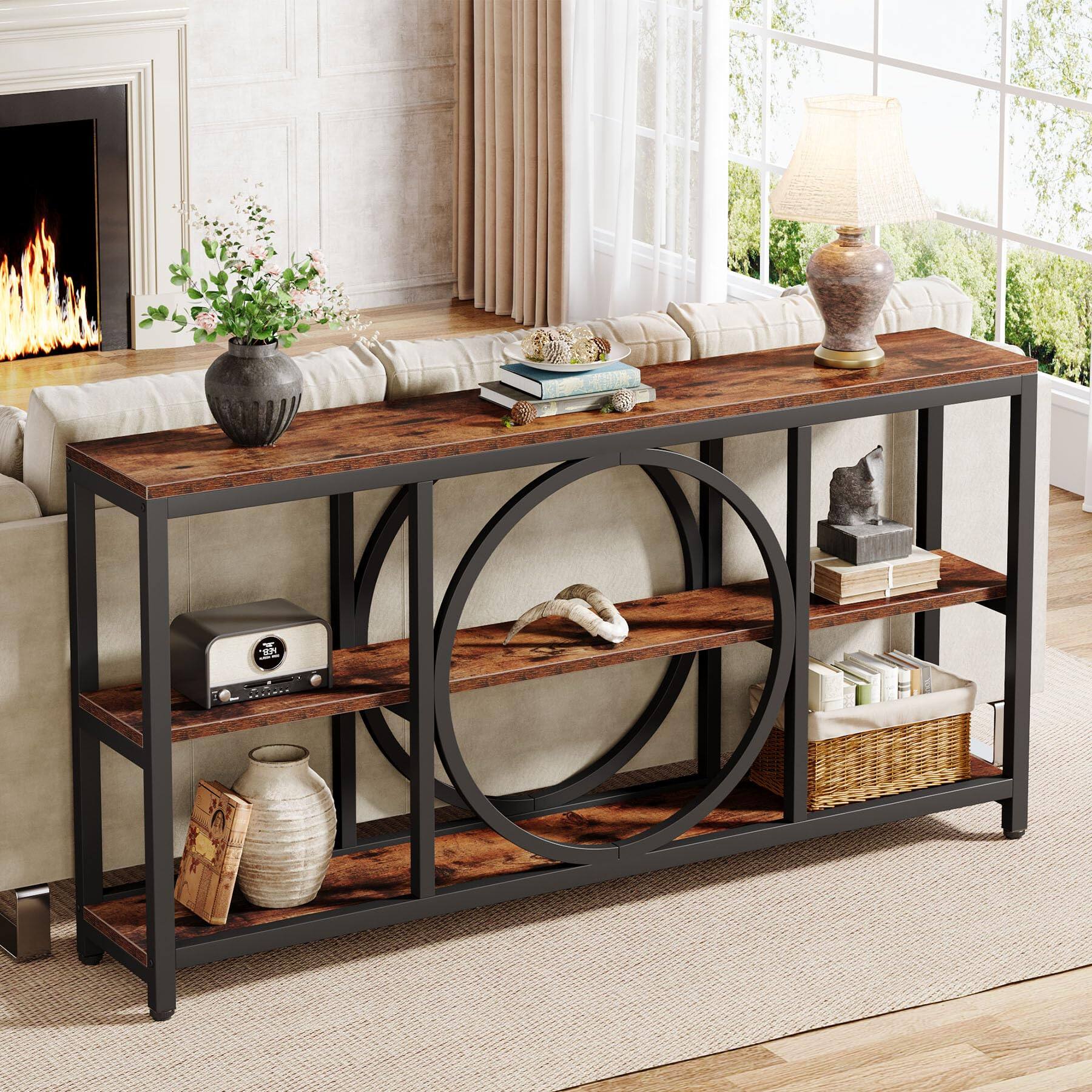 Left. Tribesigns - 70.9 Inch Extra Long Console Table for Entryway - Brown Black.
