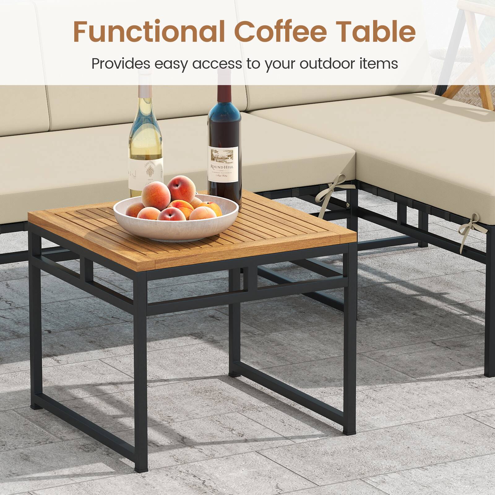 Functional Coffee Table  
Provides easy access to your outdoor items