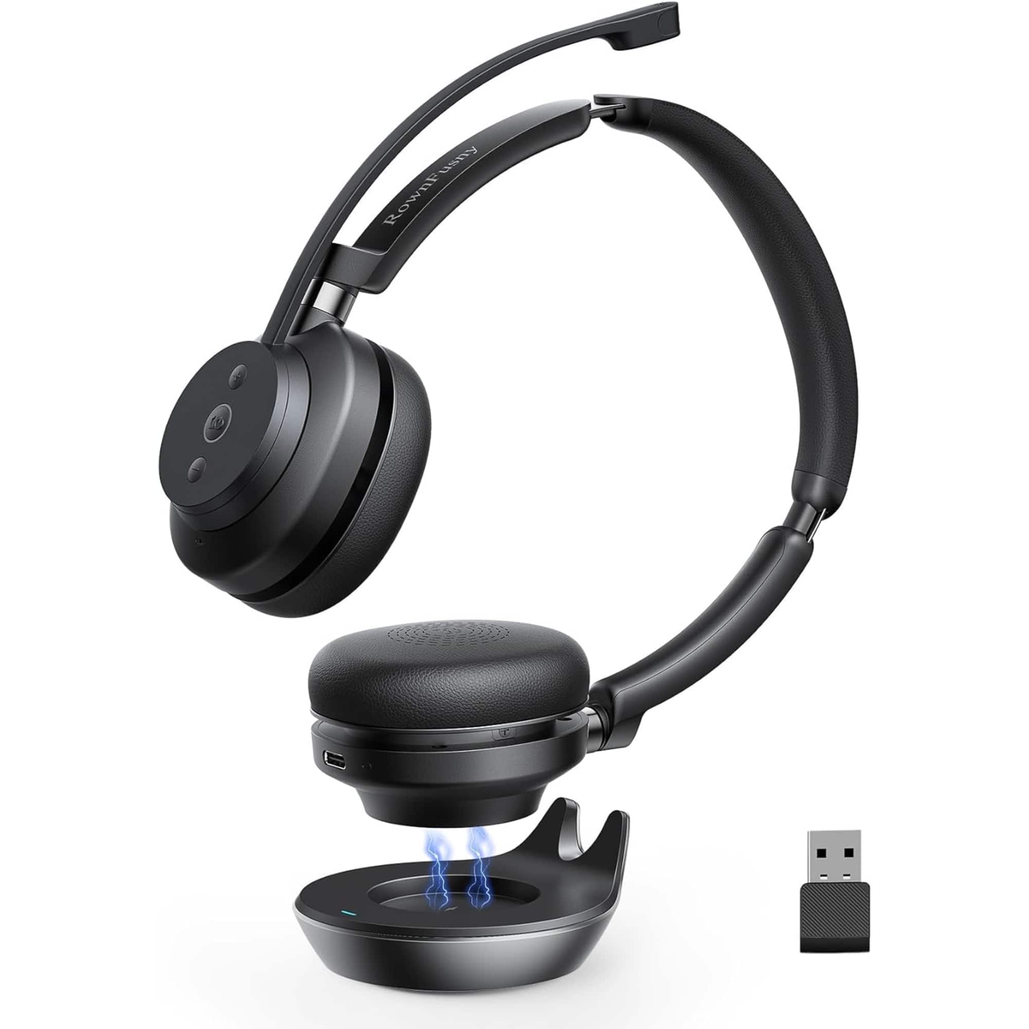Rownfusny - R02W Wireless Bluetooth Headset With Mic, USB Dongle & Mute