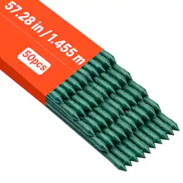VEVOR - Garden Stakes, 50 Pack, 57.28 inch, Plastic Coated Metal Tomato Stakes, Garden Sticks for Plants Support - Green