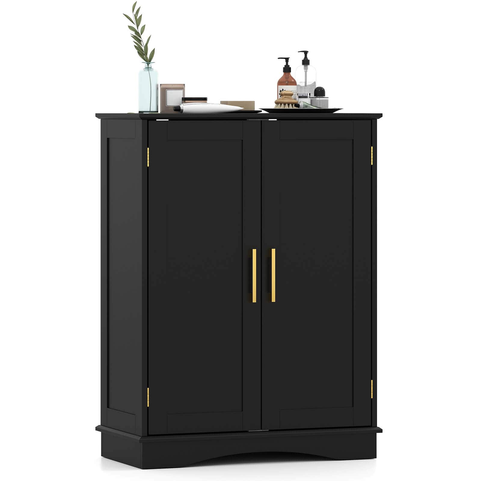 Front. Costway - Costway Floor Storage Cabinet Modern Storage Organizer with Adjustable Shelves &2 Doors - Black.