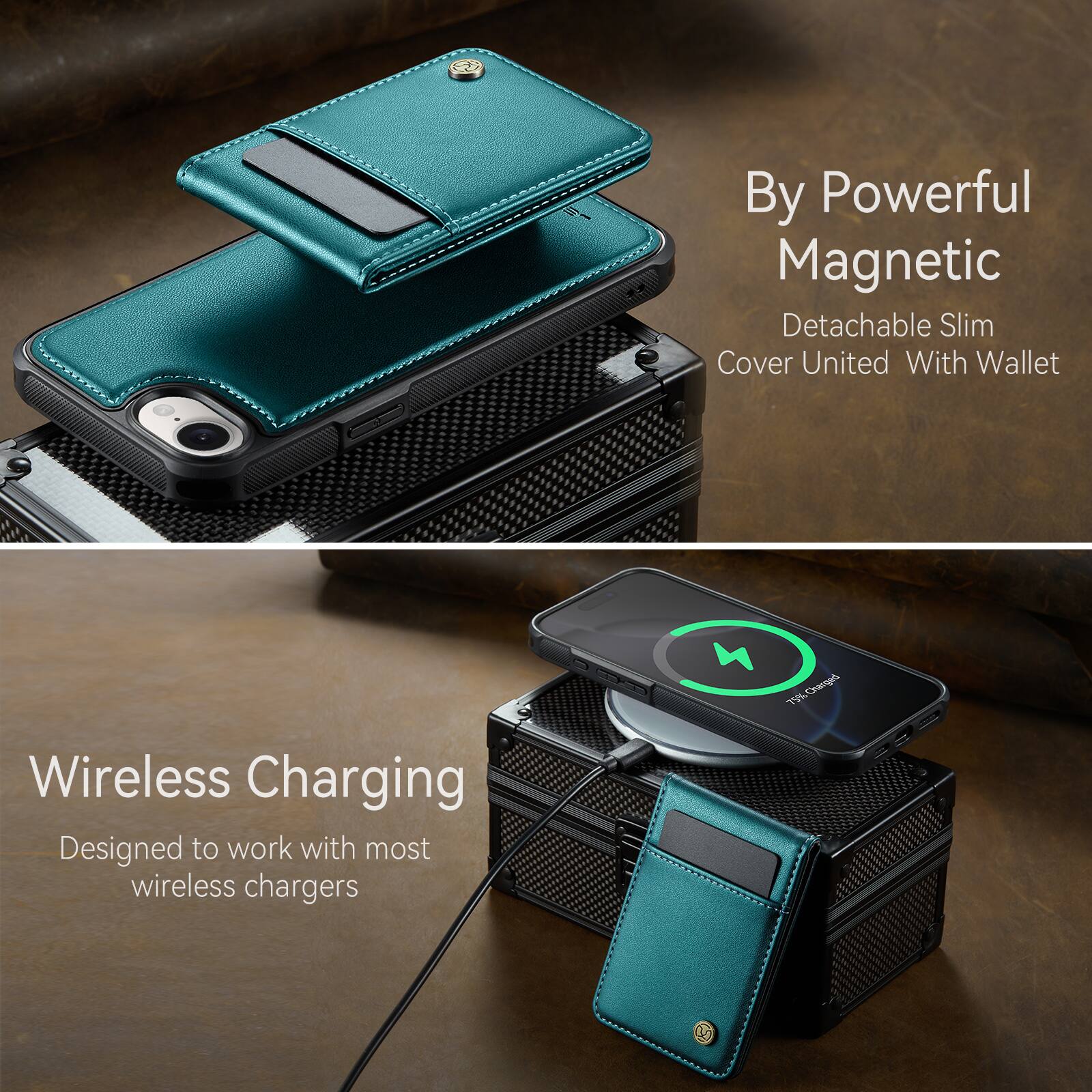 By Powerful Magnetic  
Detachable Slim Cover United With Wallet  

Wireless Charging  
Designed to work with most wireless chargers