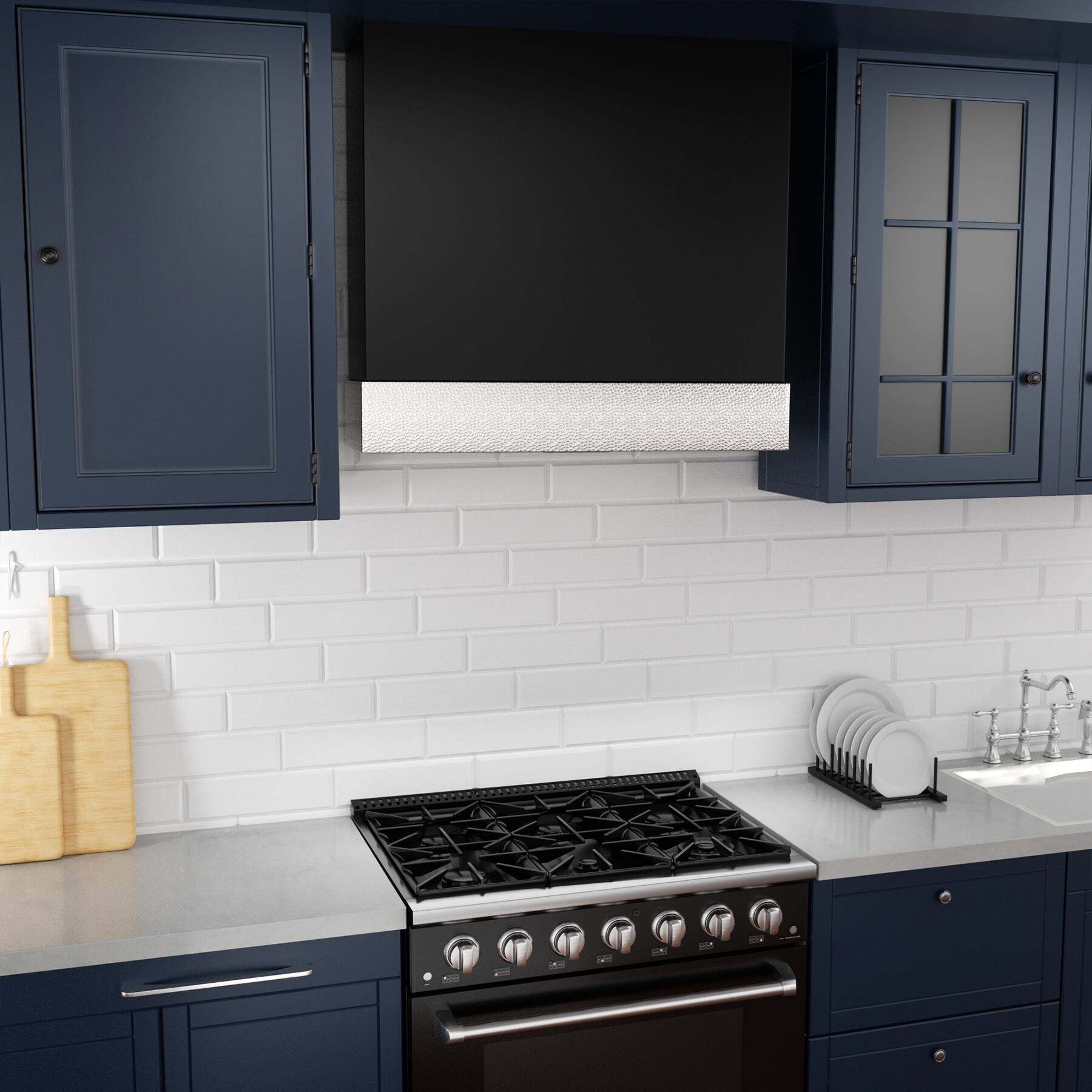 Alt View 4. Akicon - Akicon 30 in. Stainless Steel Ducted Wall Mount Range Hood with 600 CFM Vent Motor, 3 Speed, in Black with Nickel - Black with Nickel.