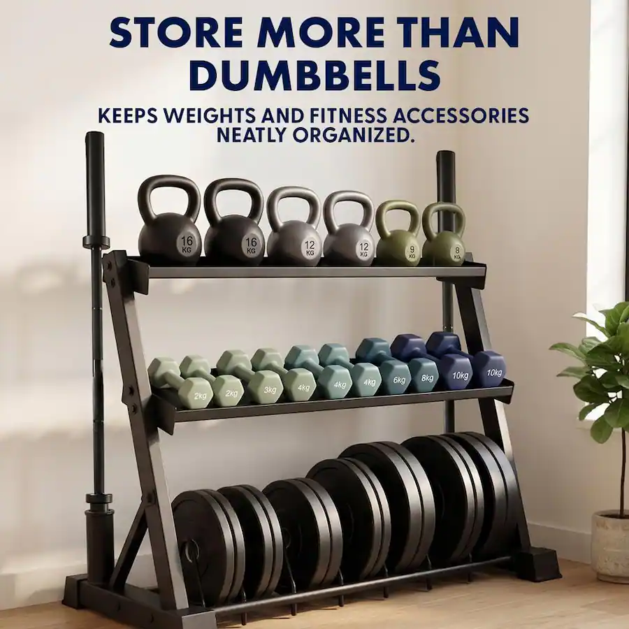 Cups Plate Racks SereneLife SQUATZ 3 Tier Dumbbell Rack, Heavy Duty Steel Weight Storage ...