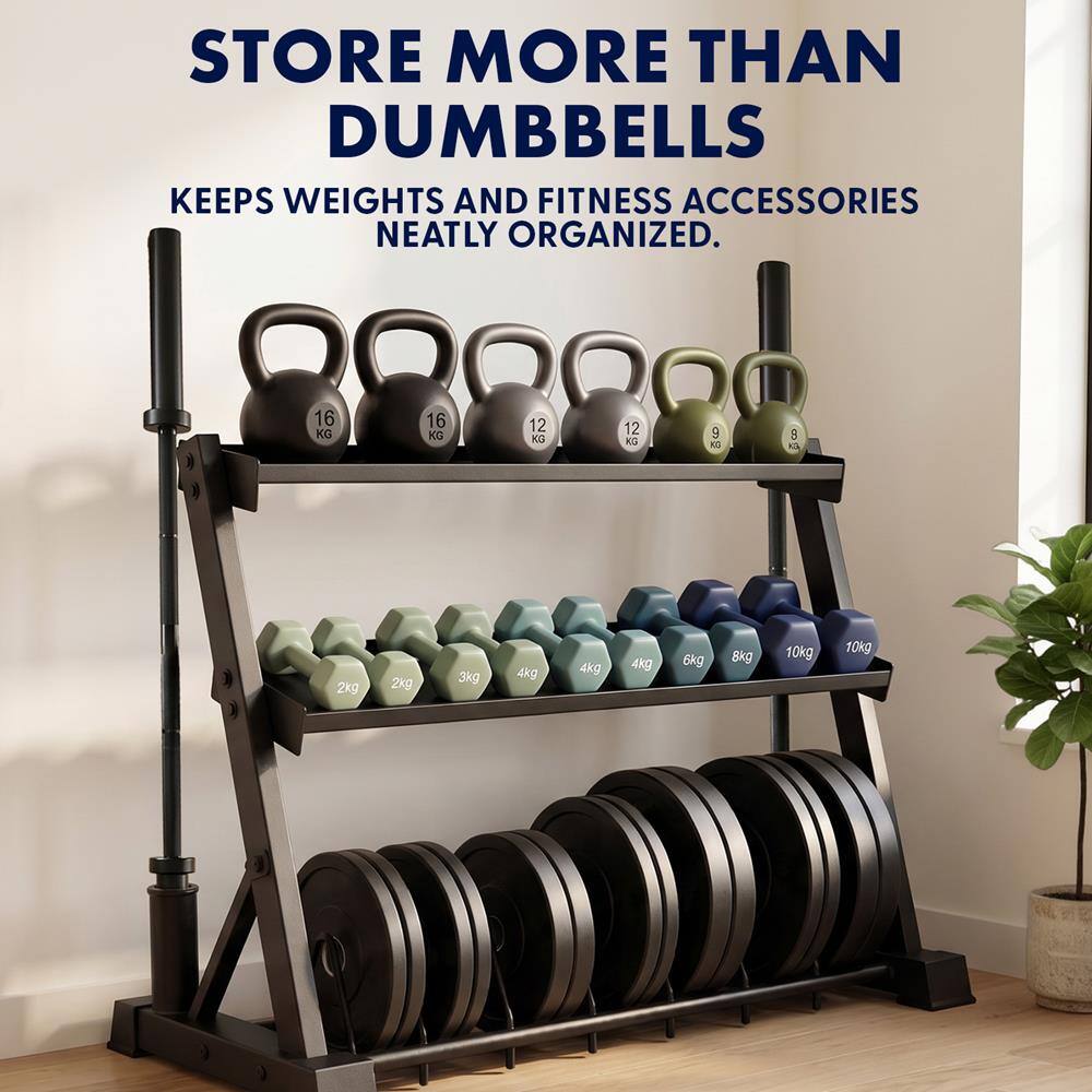SereneLife SQUATZ 3 Tier Dumbbell Rack, Heavy Duty Steel Weight Storage ...
