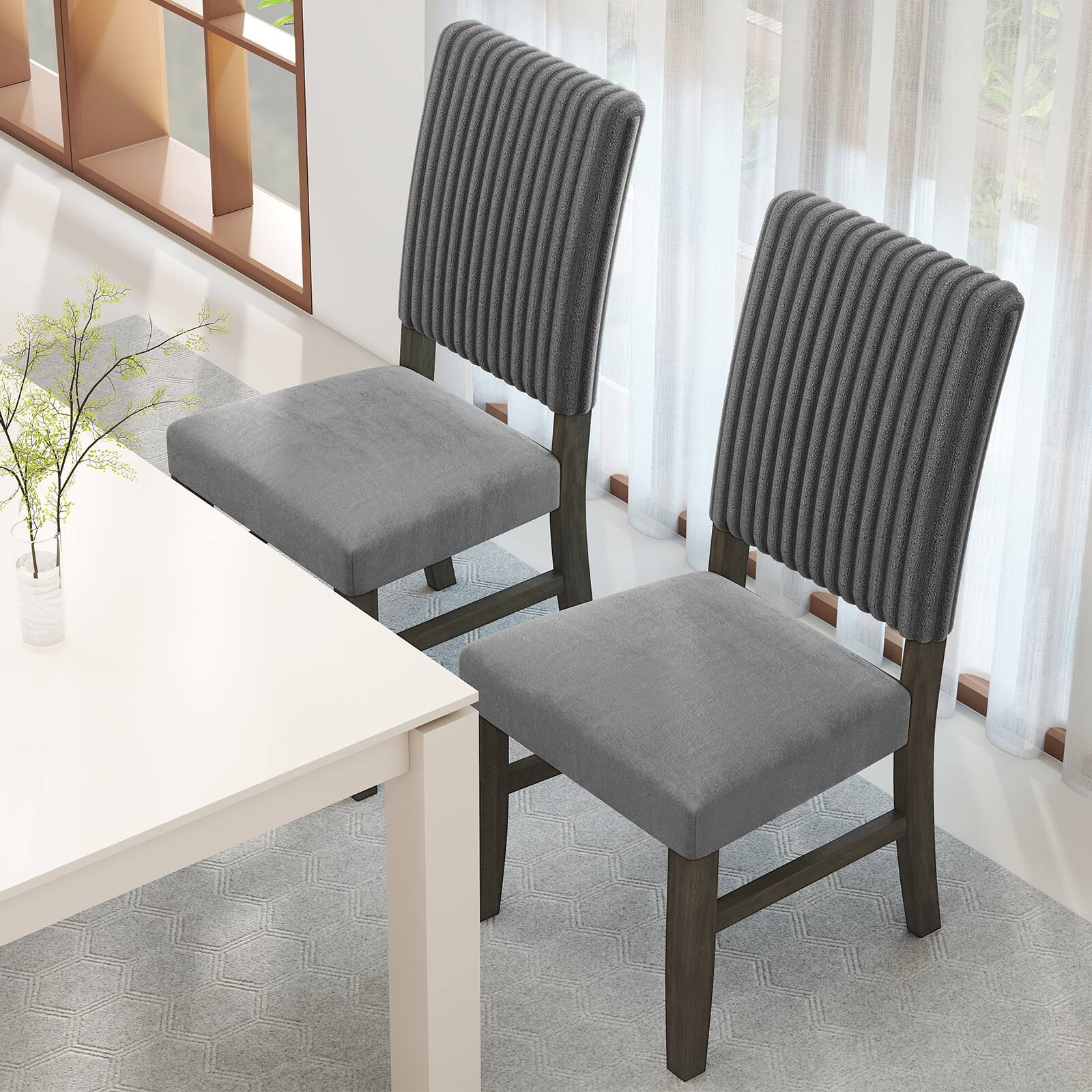 Alt View 3. Gymax - Gymax Dining Chair Set of 2 Mid-Century Modern Velvet Fabric Upholstered Chairs - Gray.