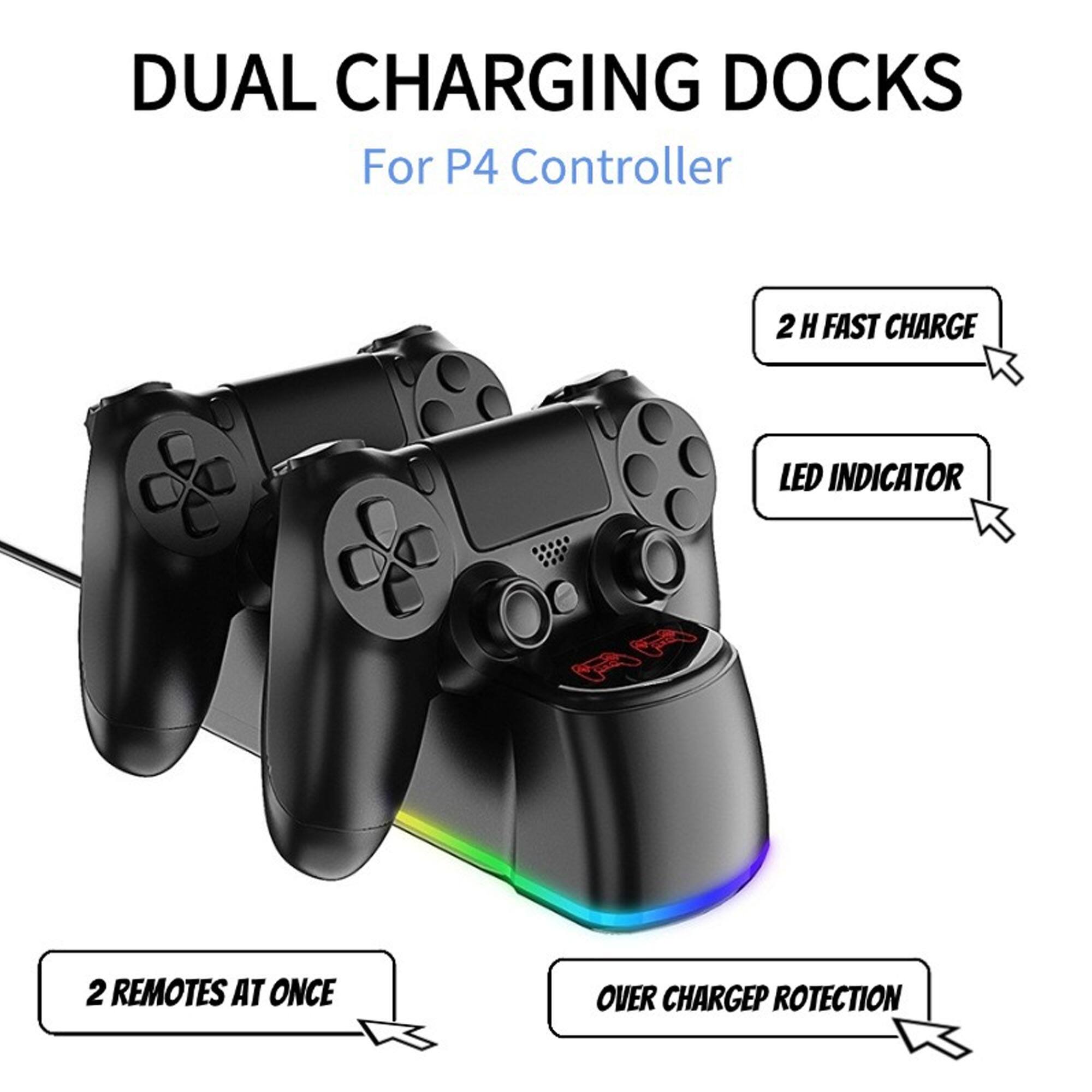 DUAL CHARGING DOCKS  
For P4 Controller  

- 2 H FAST CHARGE  
- LED INDICATOR  
- 2 REMOTES AT ONCE  
- OVER CHARGE PROTECTION