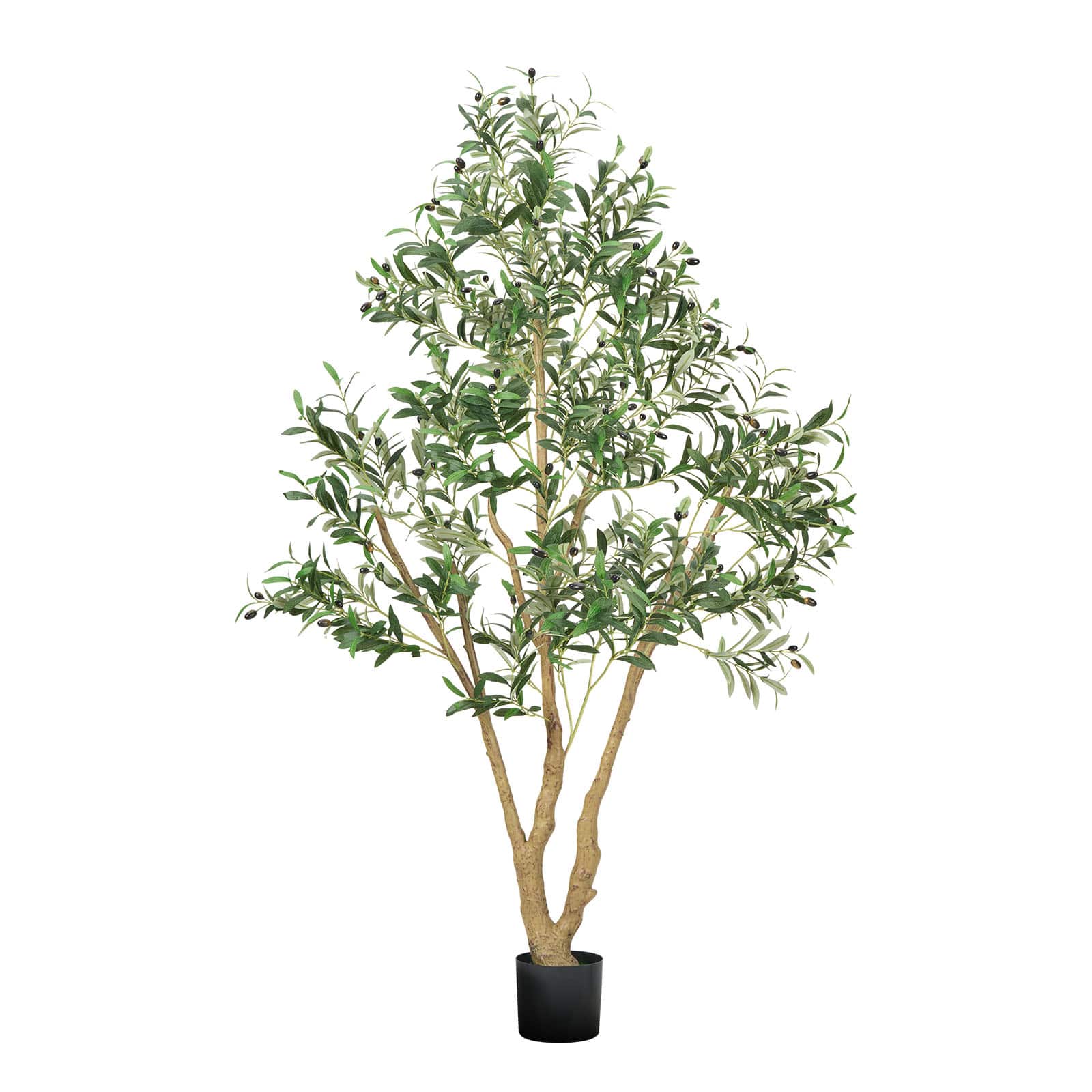 VEVOR - 6FT Artificial Olive Tree with Black Pot, Tall Fake Tree with Natural Wood Trunk & Realistic Leaves and Fruits - Green