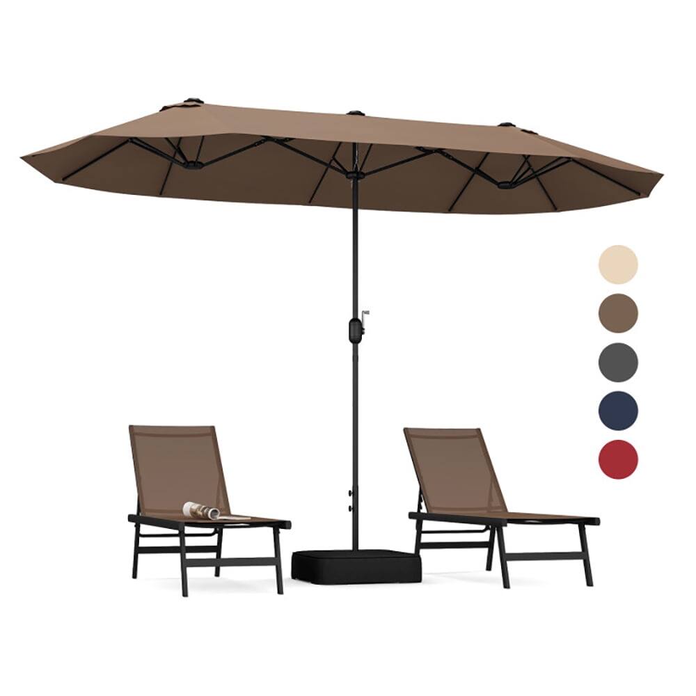 Alt View 1. Kadyn - 13FT Double-sided Patio Twin Table Umbrella with Crank Handle-Tan, Patio Offset Umbrella with Easy Tilt Adjustment.