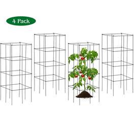 Gymax - 4 Pack Tomato Cages Garden Cages Stakes Plant Trellis 16'' x 16'' x 39'' - Dark Green
