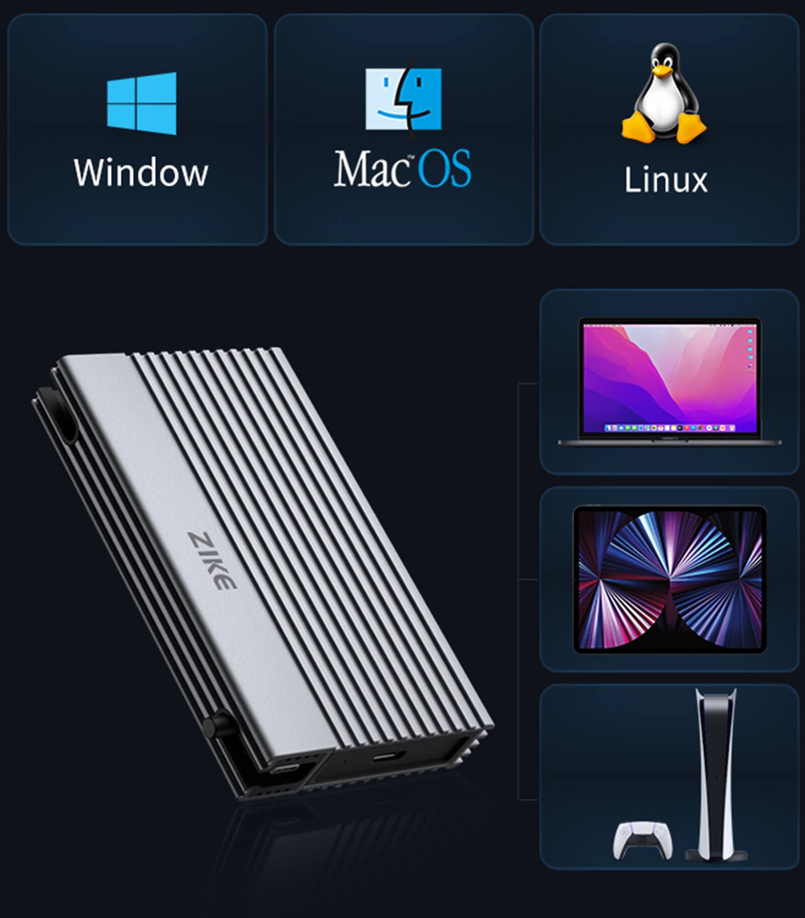 The text on the image reads: "Windows MacOS Linux ZIKE."