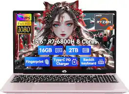NIMO - 15.6" IPS FHD-Gaming-Laptop, 8 Cores AMD Ryzen 7 6800H 16GB DDR5 RAM 2TB SSD 4.7GHz Fingerprint 100W - Rose Gold